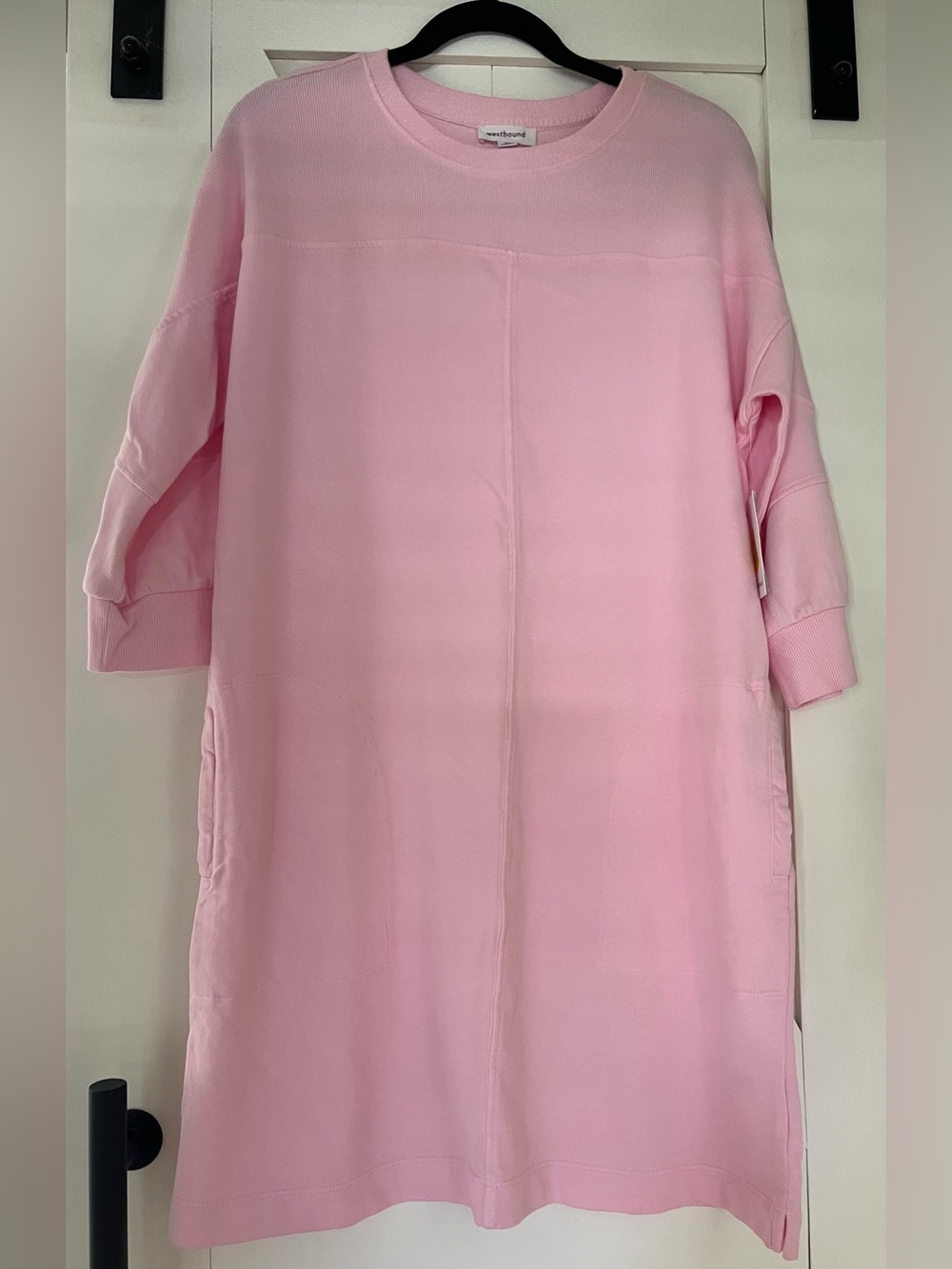 Westbound Cotton Crew Neck Dress with 3/4 Sleeves in Light Pink Size M NWT
